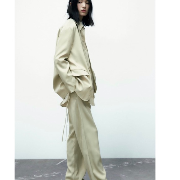 NWT Zara SATIN EFFECT BLAZER SEA GREEN M - Picture 5 of 15